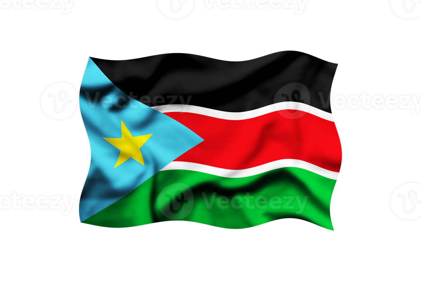 The flag of South Sudan waving on a transparent background. 3d rendering. Clipping path included png