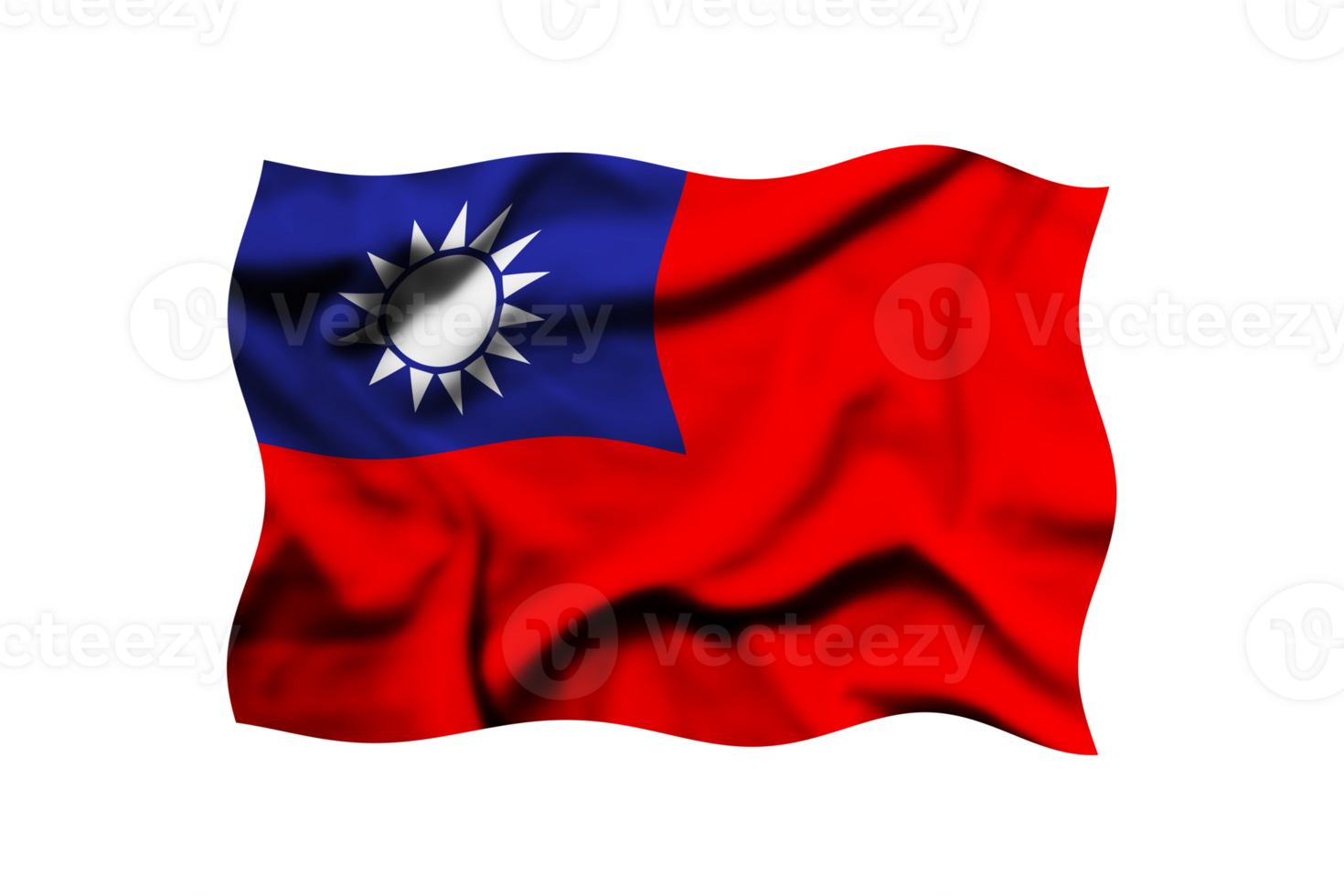Waving flag of Taiwan isolated on transparent, 3d rendering. Clipping path included png