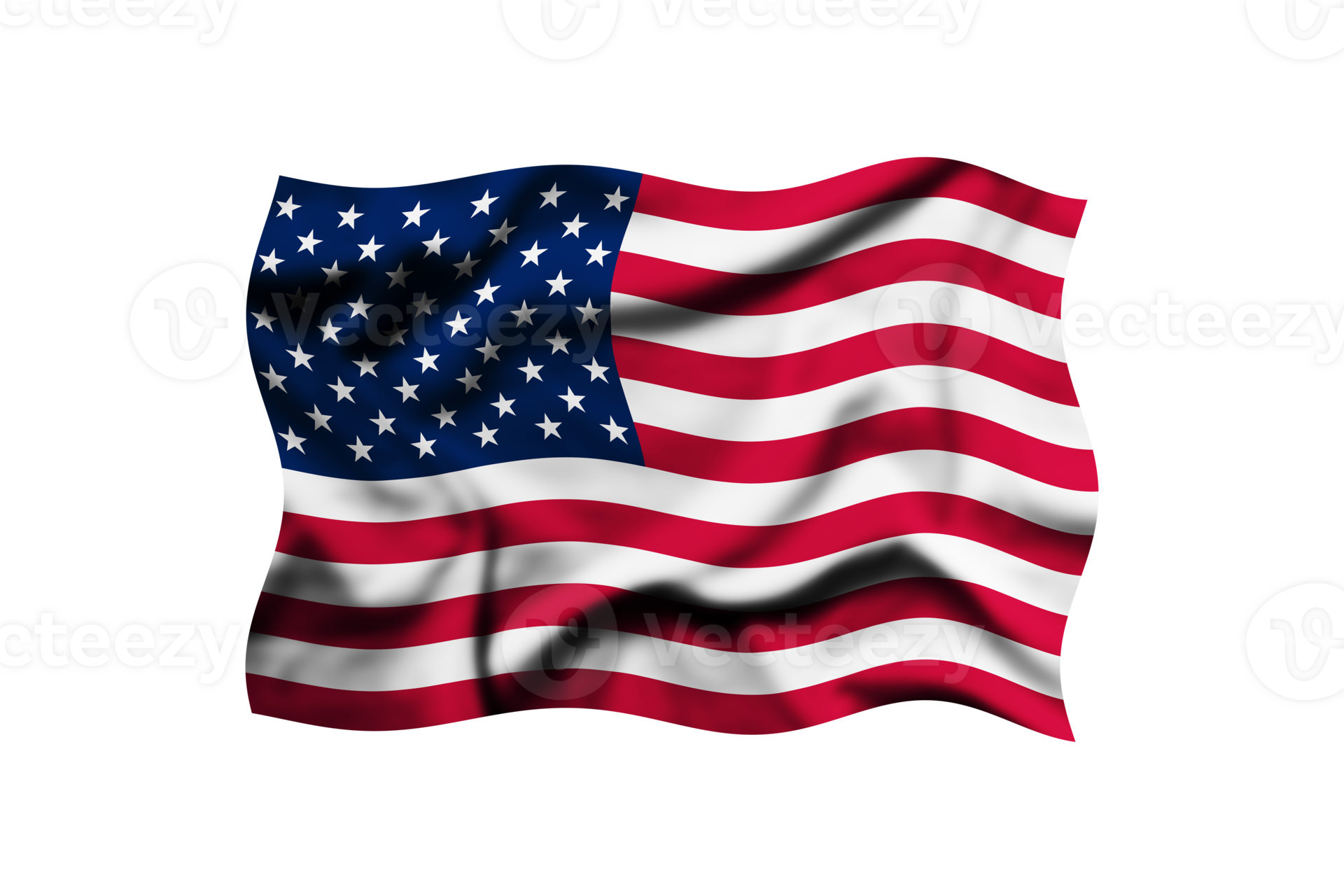 3d rendering of a United States of America flag waving on a transparent