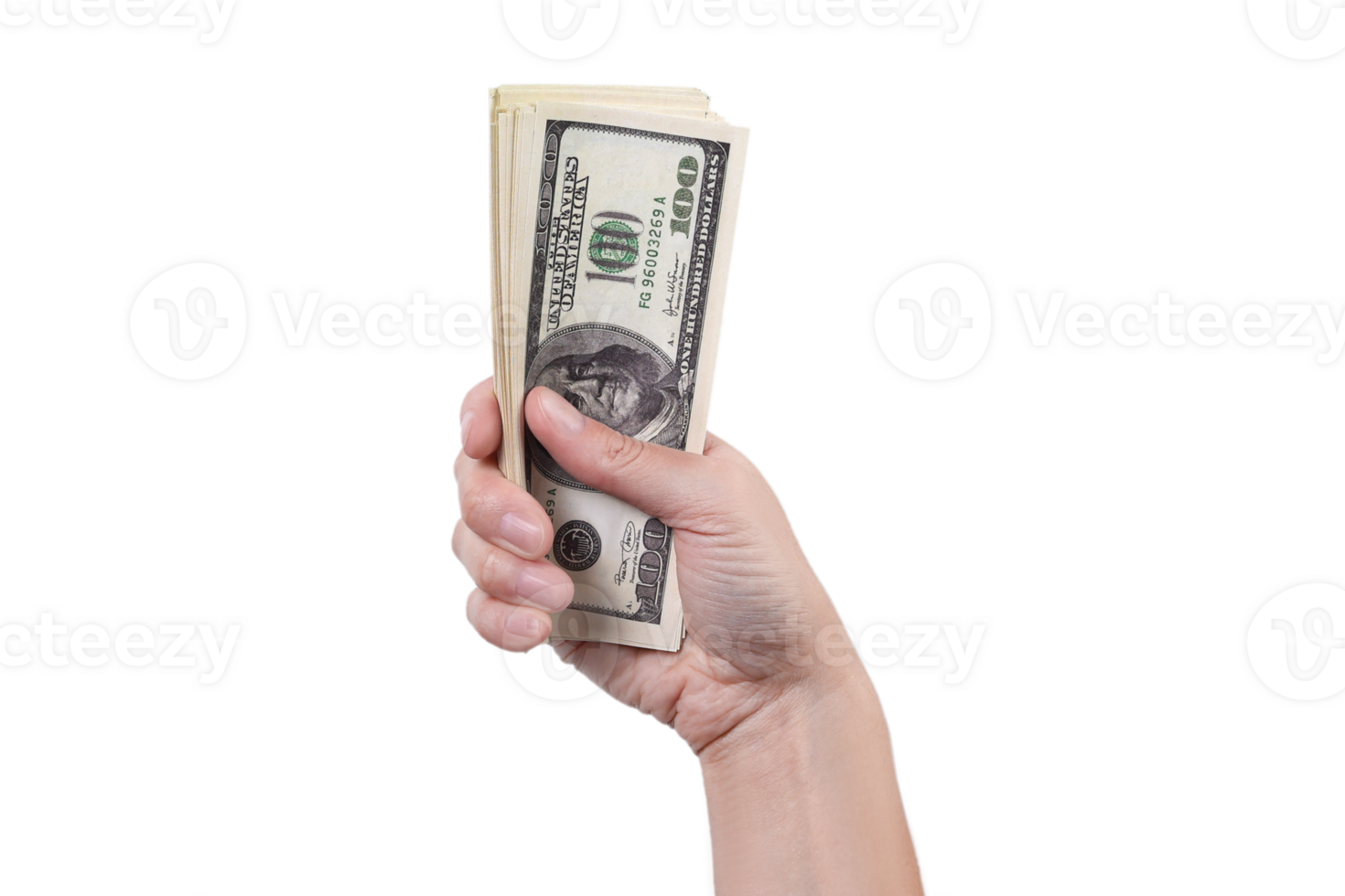 Stack of money in a hand isolated on transparent background png