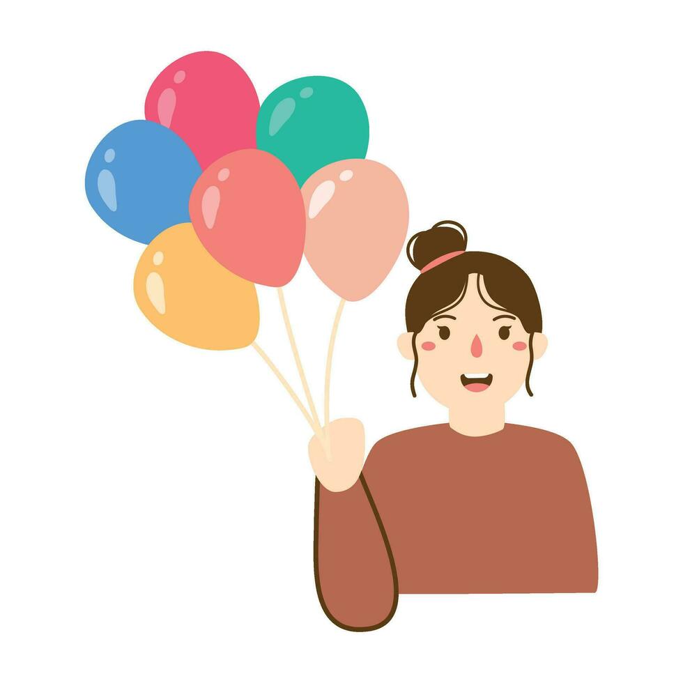 celebrating birthday, holding colorful baloons vector