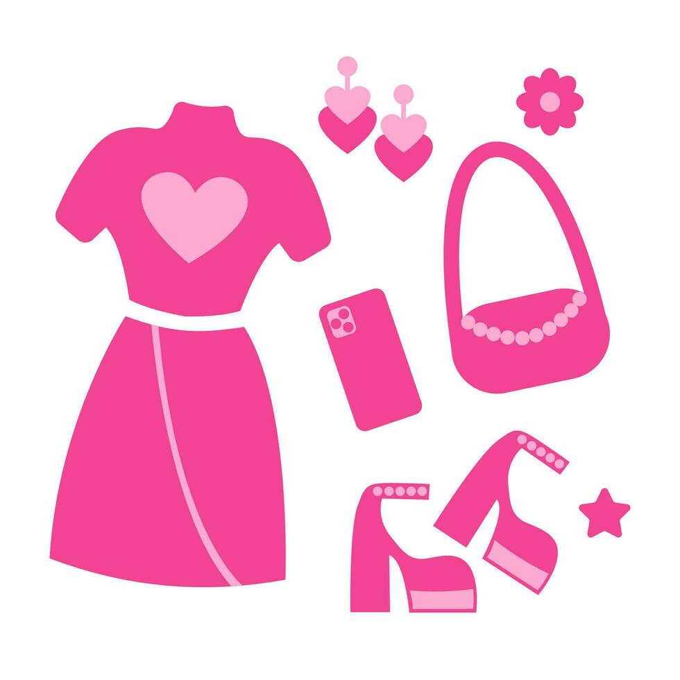 Set for a girl. Fashionable clothes and accessories. Vector, flat style. vector