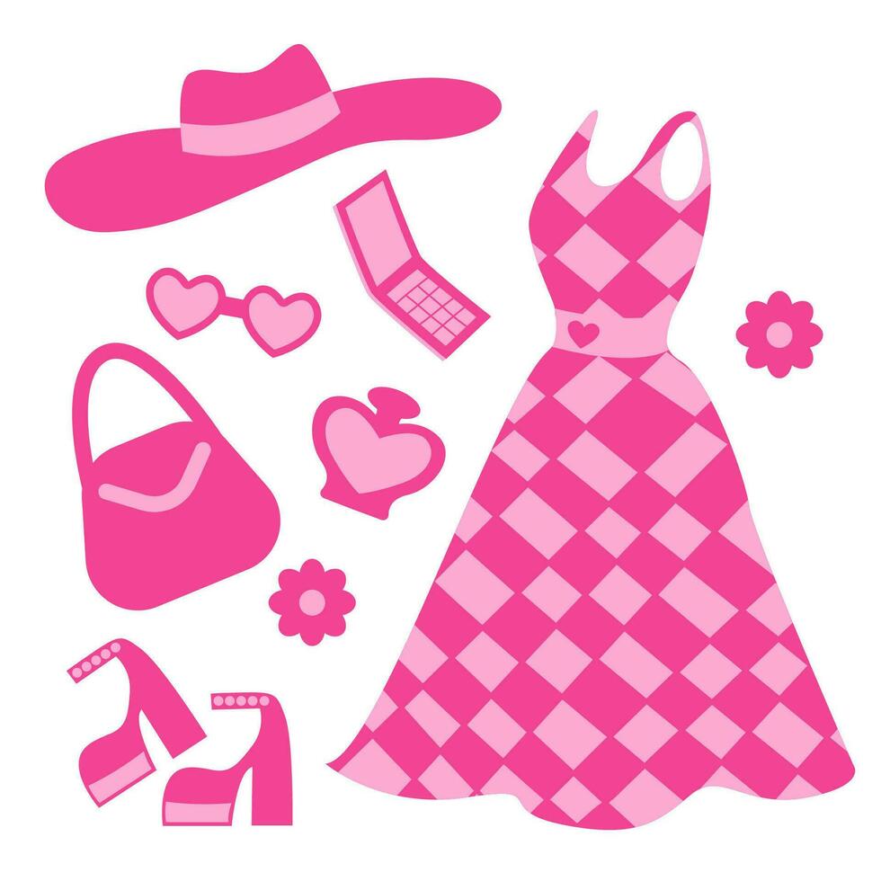Set for a girl. Fashionable clothes and accessories. Vector, flat style. vector
