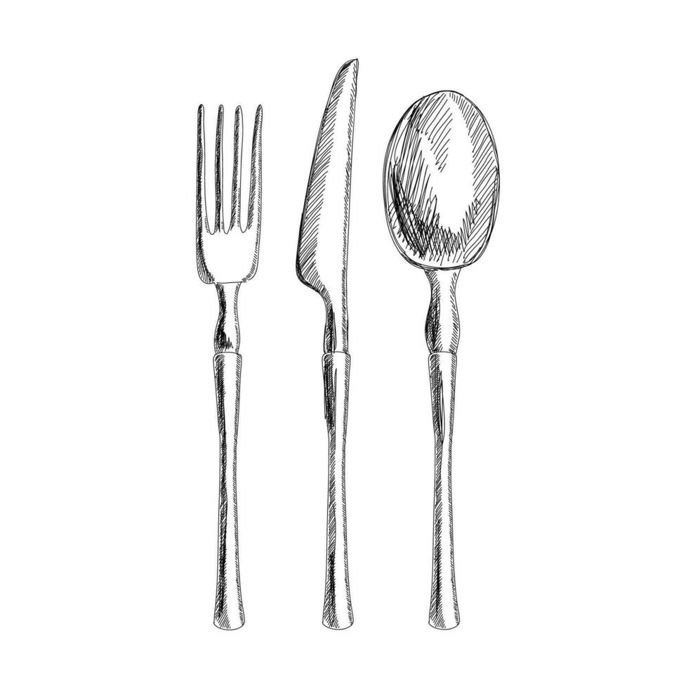 A set of cutlery is a black and white sketch. Vector. Wedding decor. vector