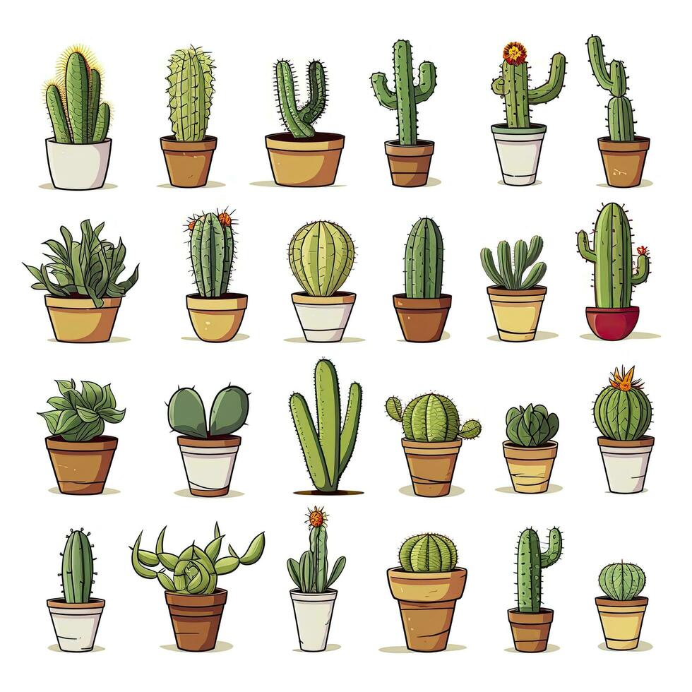 AI generated The Cactus set on white background. Clipart illustrations. AI Generated photo