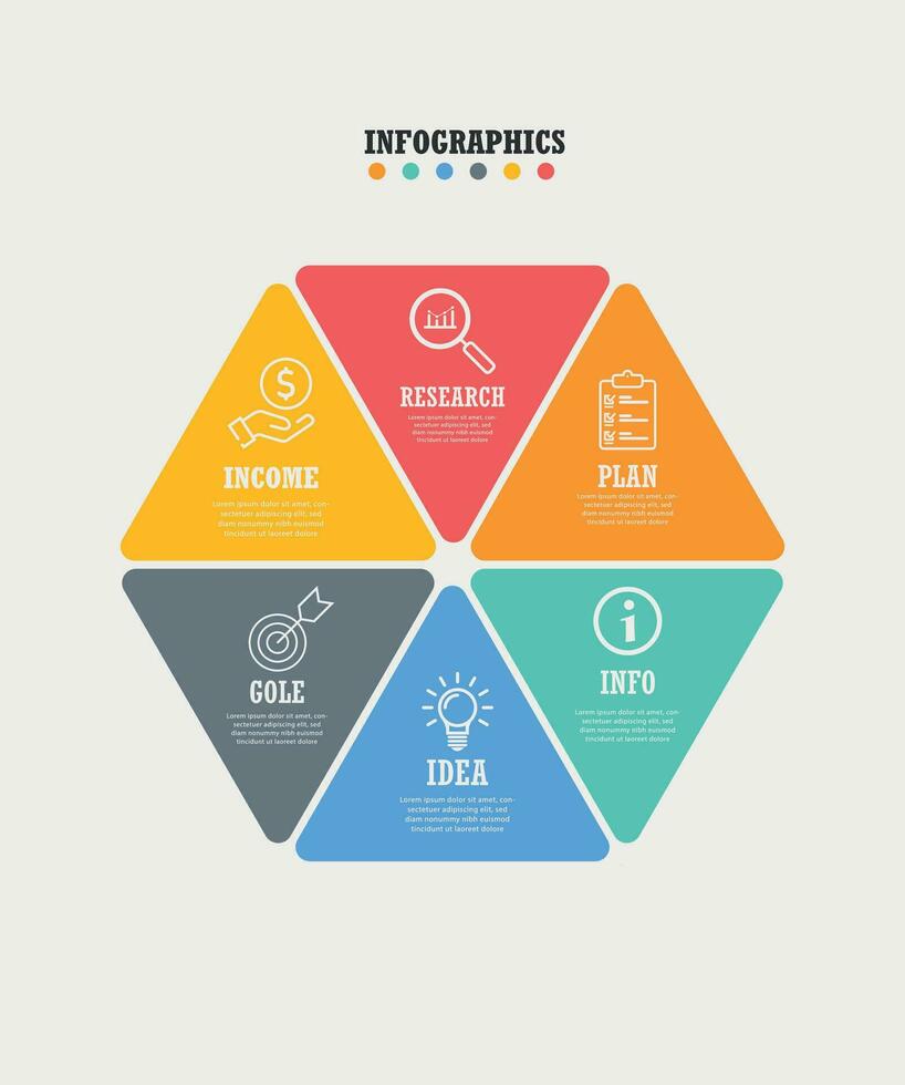 Triangle for infographics with 6 steps, sections. vector