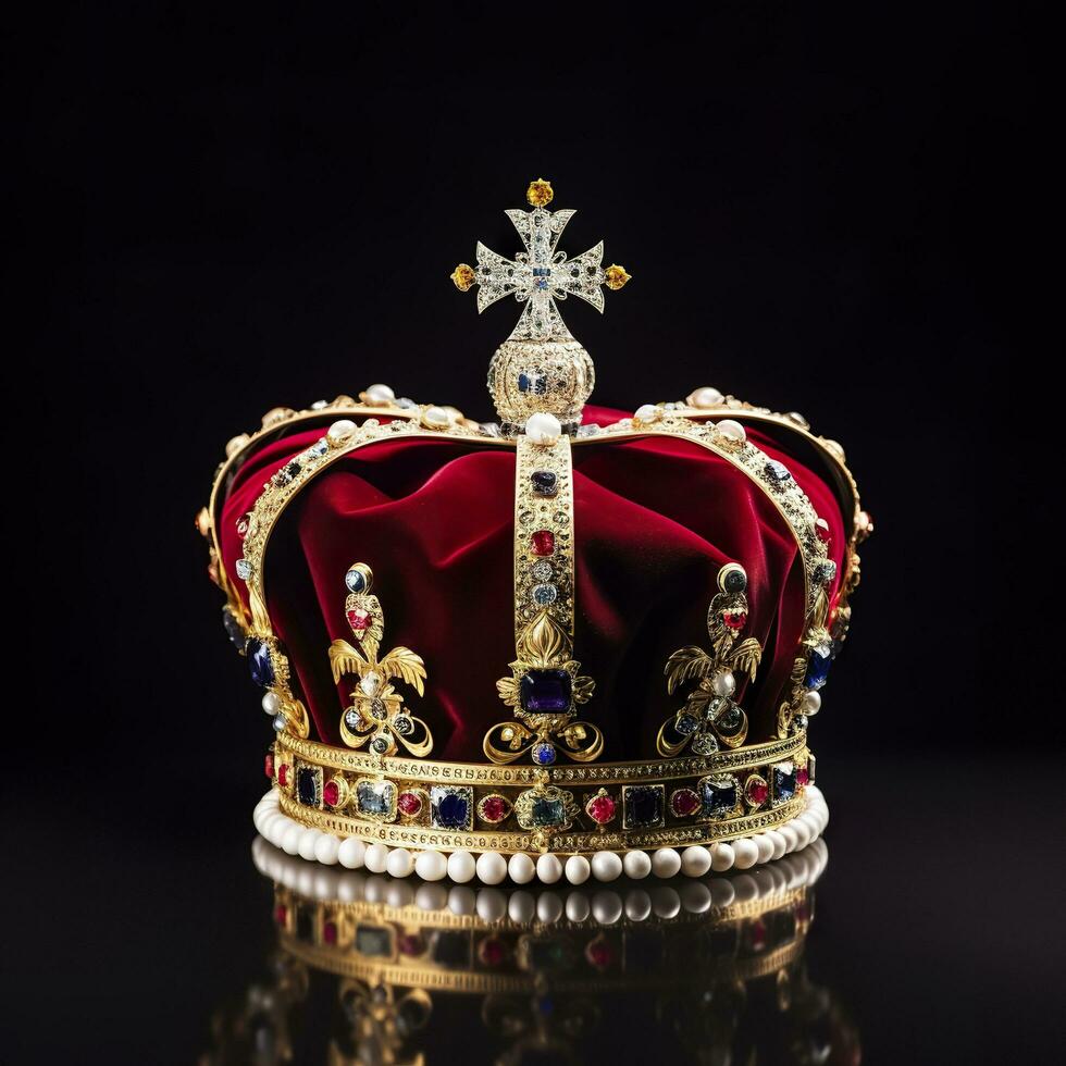 AI generated The Royal Coronation Crown Isolated on a Black Background. Generative AI photo