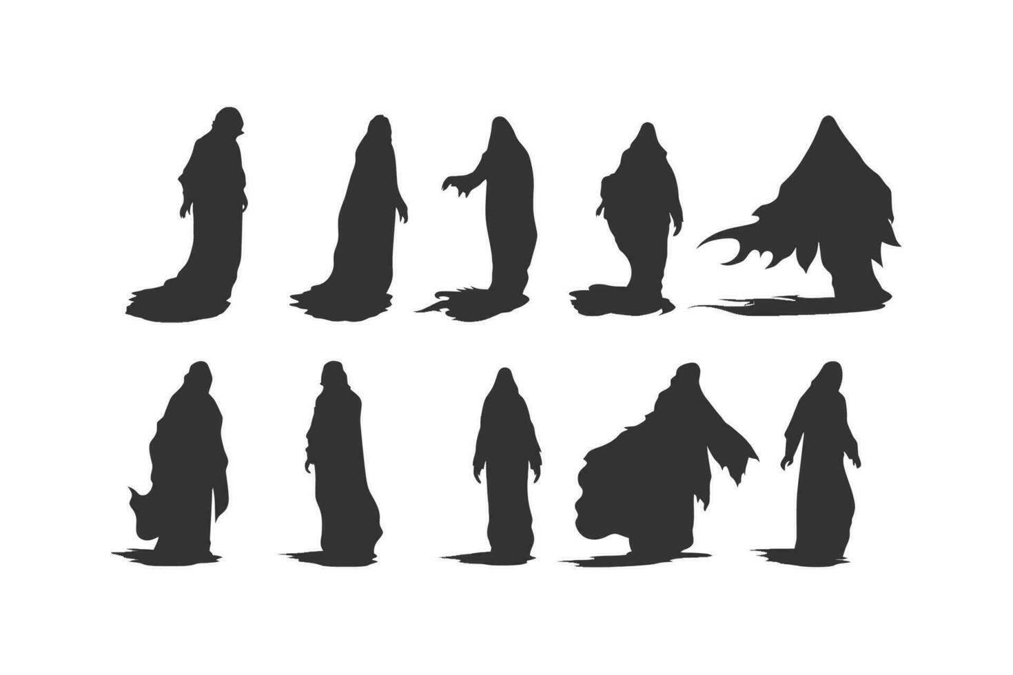 Set of silhouettes of scary ghosts. Vector illustration design.