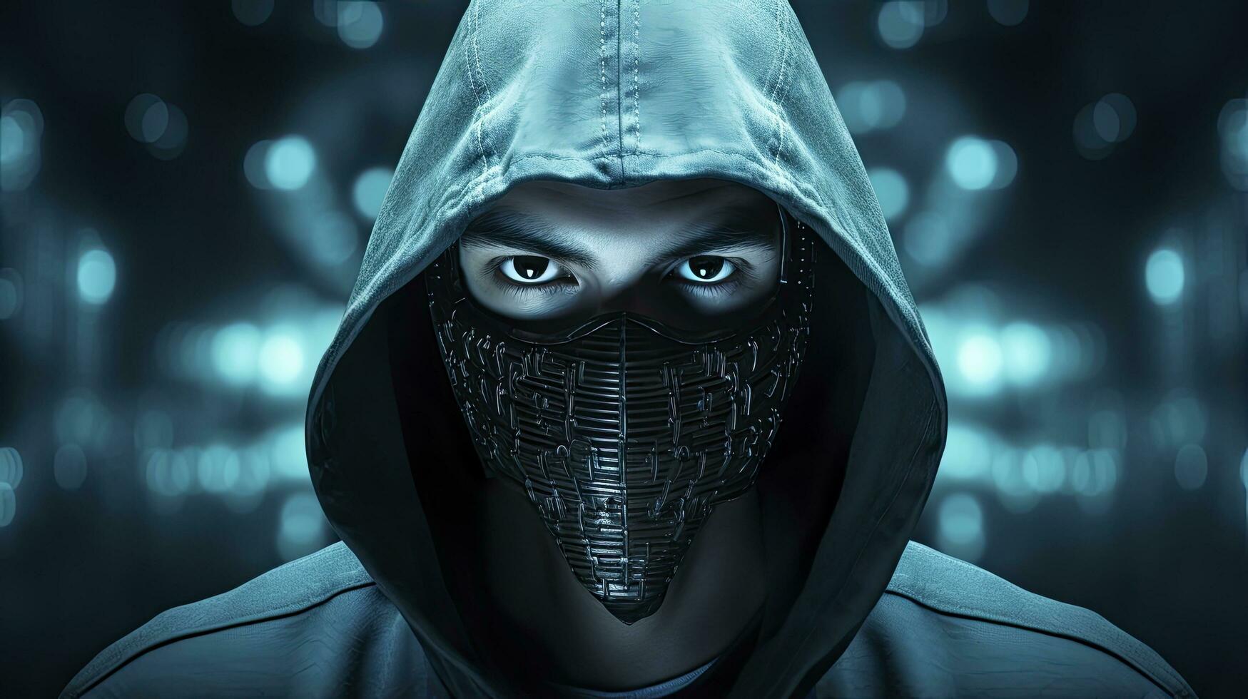AI generated Binary Intrigue. Anonymous robotic hacker. Concept of hacking. AI Generated photo