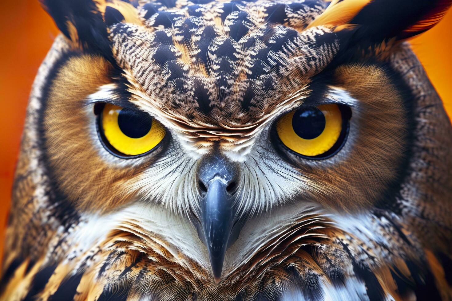 AI generated Owl headshot with closeup of face. Generative AI photo