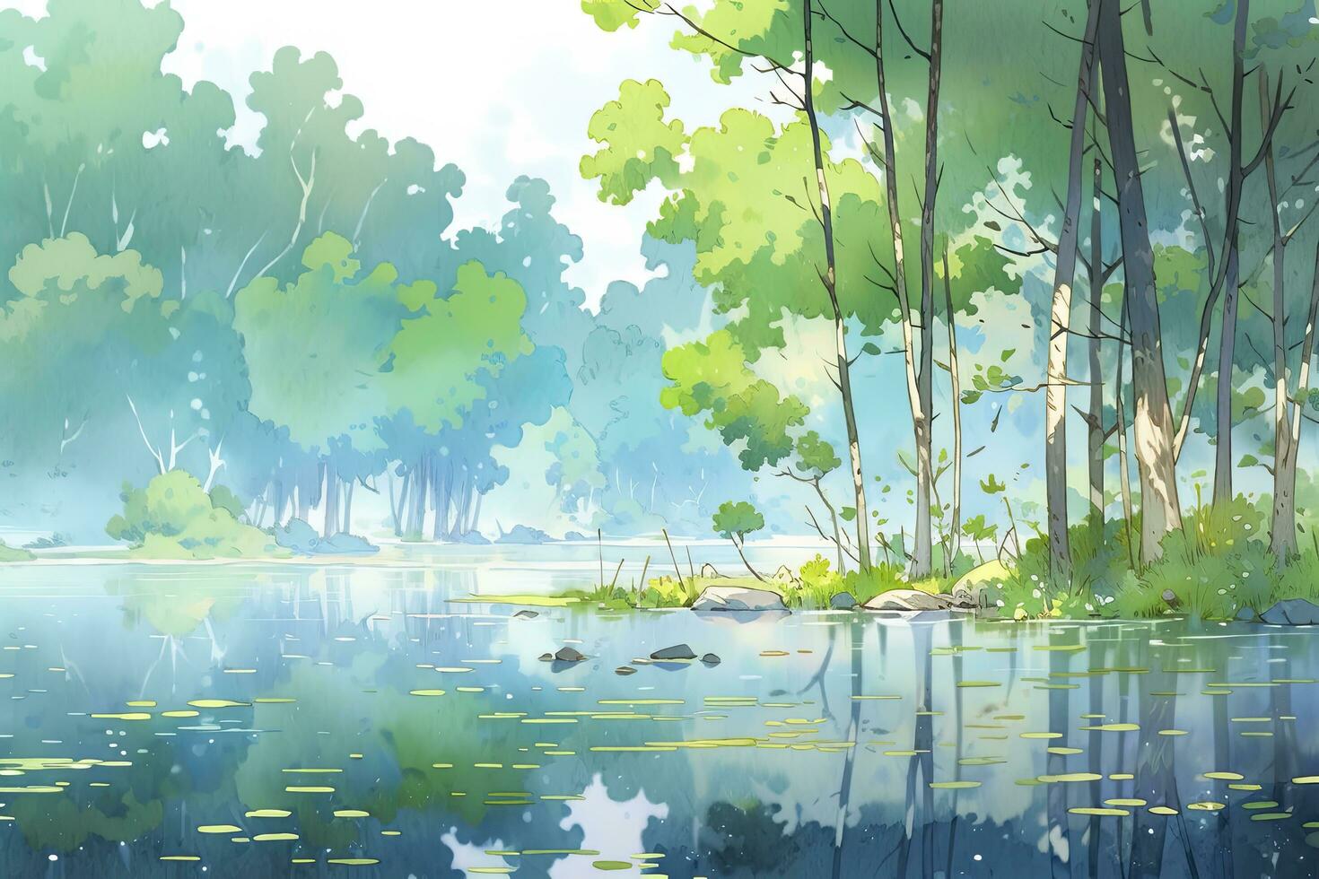 AI generated The serenity of a secluded forest lake.AI Generated photo