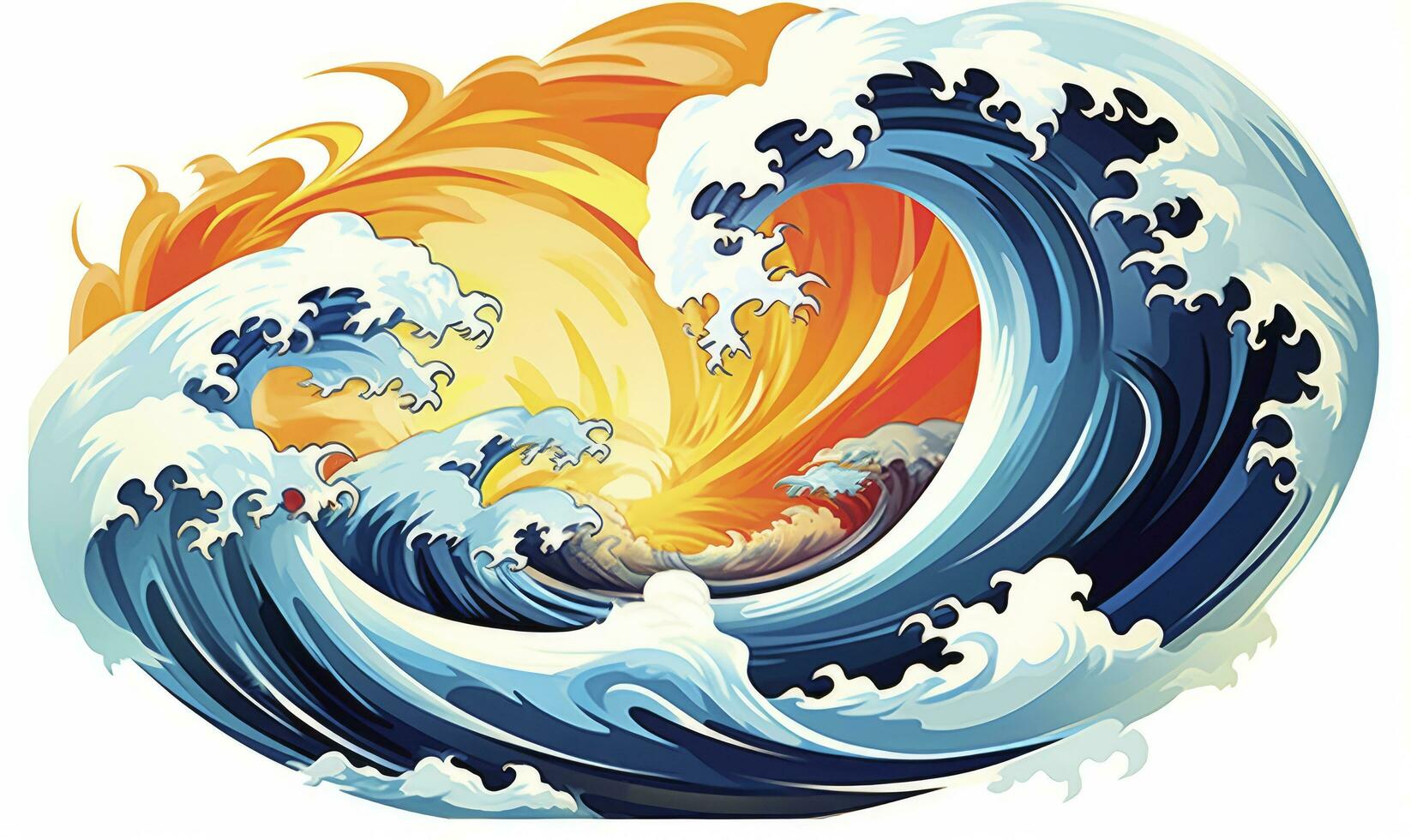 AI generated Ocean wave sun clouds, blue yellow abstract ocean wave. AI Generated. photo