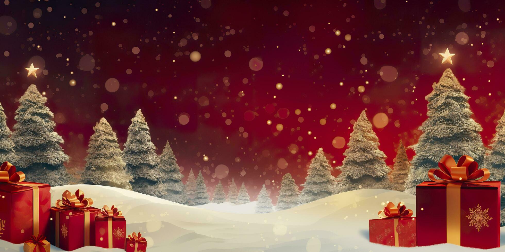 AI generated Merry Christmas and new year, gift boxes bokeh background. Christmas gifts background. AI Generated photo