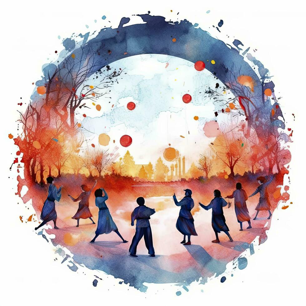 AI generated Lantern Festival in watercolor style. T-shirt Design. AI Generated photo