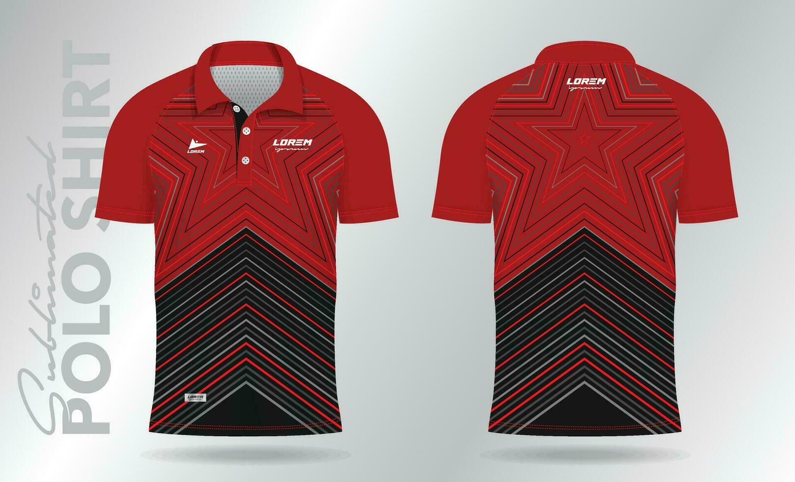 abstract red and black polo shirt mockup template design for sport uniform vector