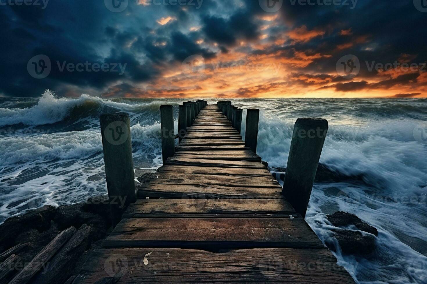 AI generated A vintage wooden ship moored to the shore at sunset. Generated by artificial intelligence photo