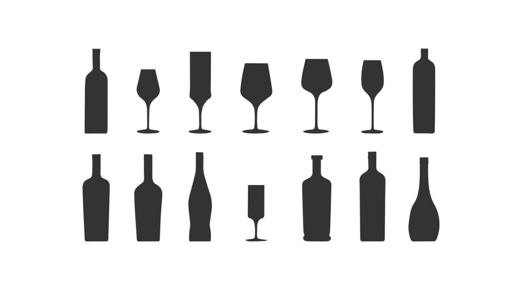 silueta de lentes y botellas icono colocar. vector ilustración