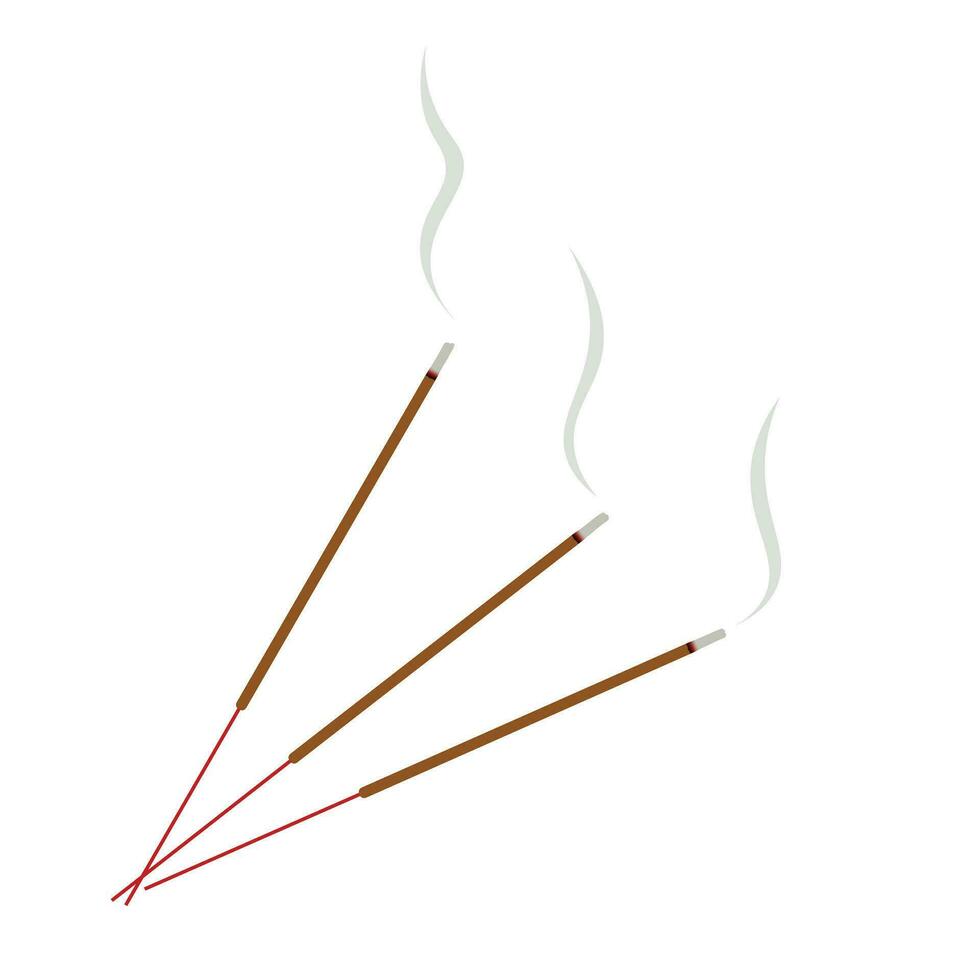 Incense sticks burning flat vector illustration isolated on white background. Element for Asian traditional culture, Chinese new year, Lunar new year, Ancestor worship customs, Buddhism
