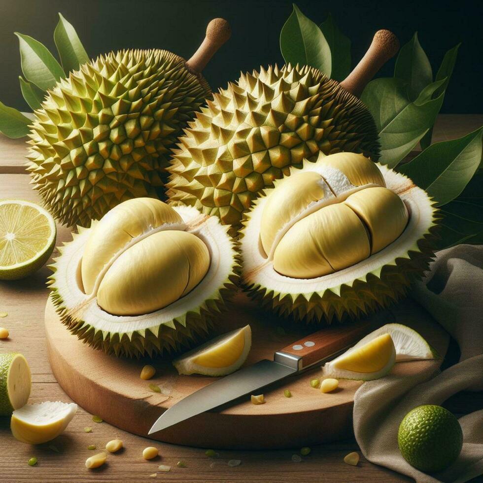 ai generado Durian fruta, rebanada maduro Durian Fruta foto