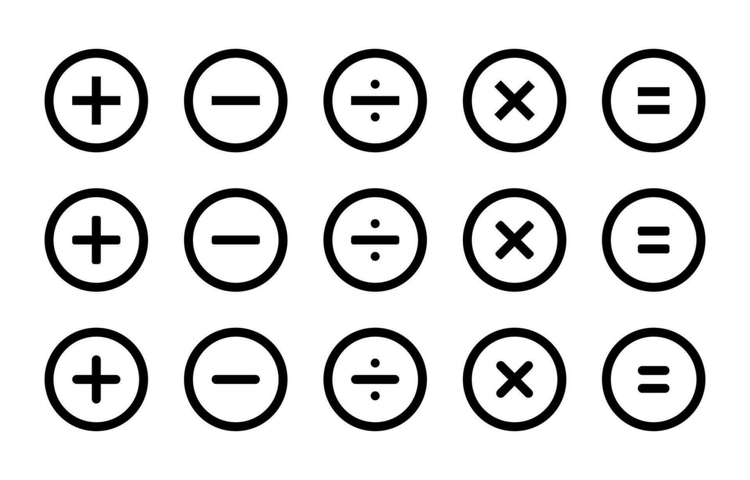 Addition, subtraction, division, multiplication, and equality icon on circle line vector