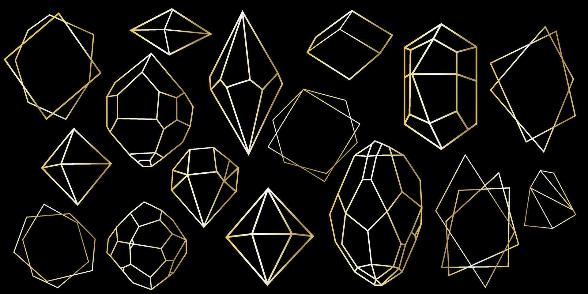 Crystal diamond shape. Geometric Premium Glitter Icon, Polygon mosaic shape amethyst gem quartz stone line art style vector