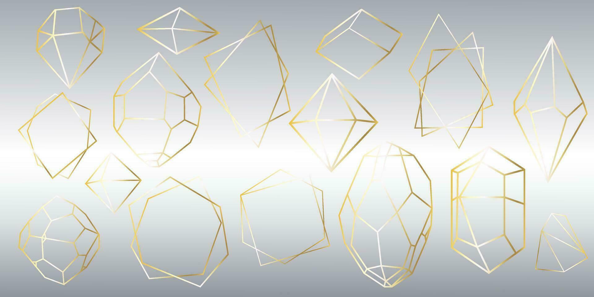 Crystal diamond shape. Geometric Premium Glitter Icon, Polygon mosaic shape amethyst gem quartz stone line art style vector