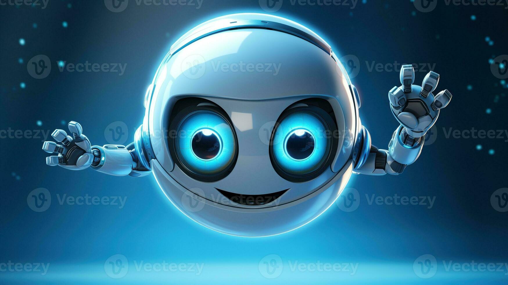 AI generated Sphere white robot with glowing blue eyes ai generated character 3d image photo