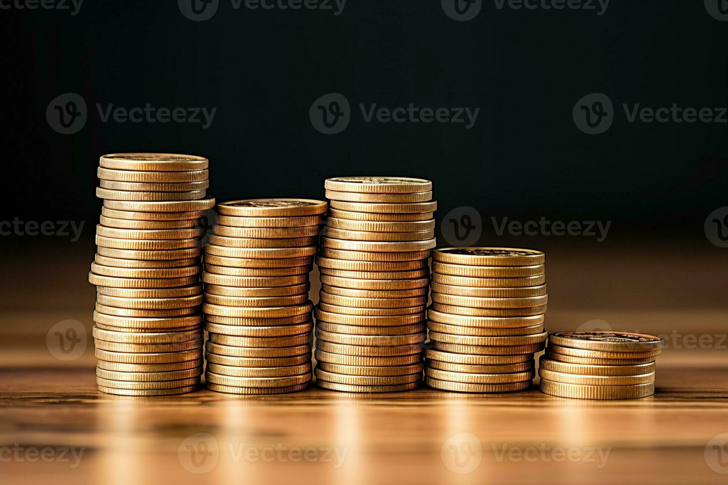 AI generated Stack of gold coins on a table. Profit making concept. Successful business. Generated by artificial intelligence photo