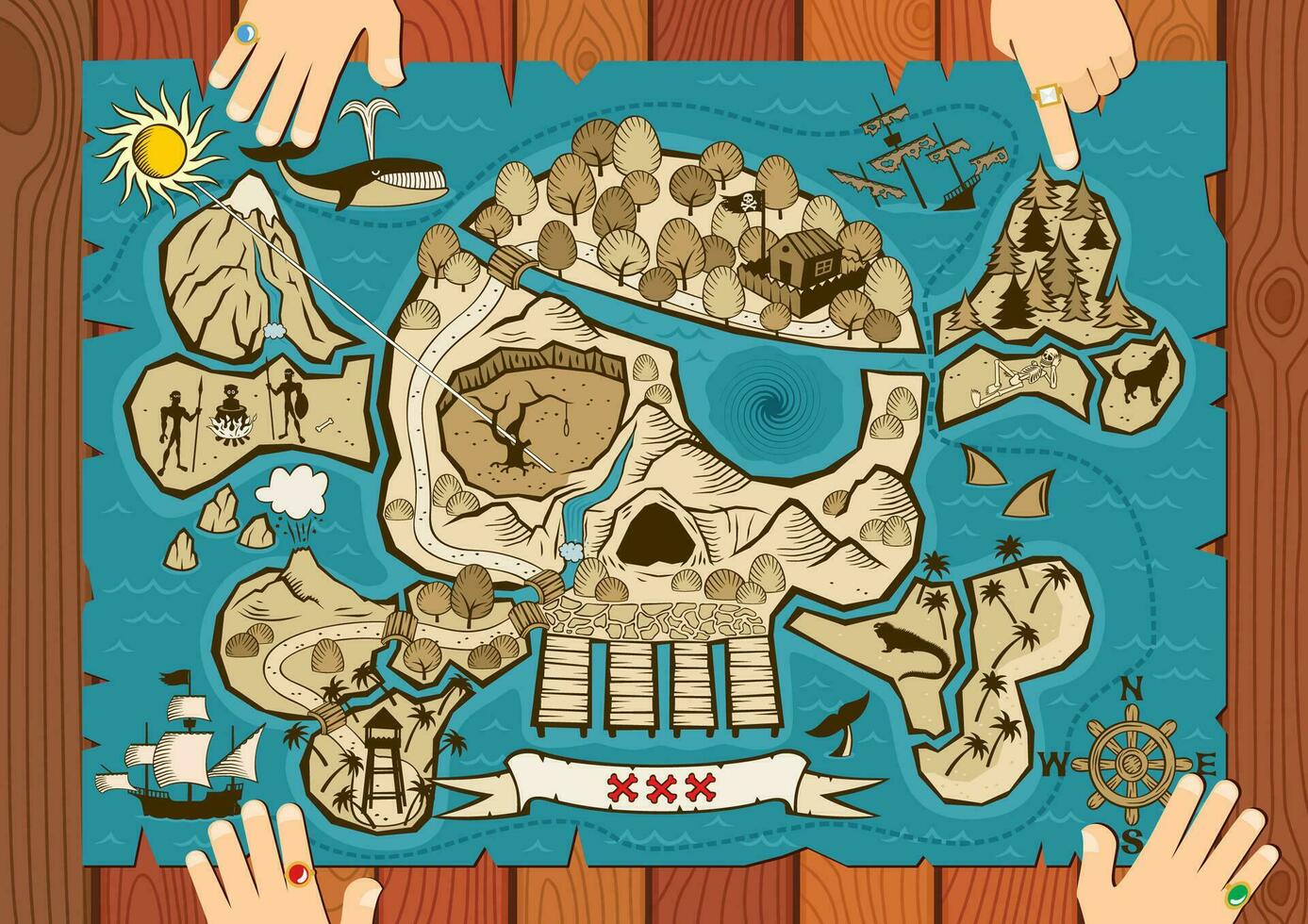 Treasure Map on Desk vector