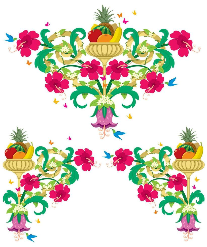 Tropical Floral Borders Retro vector