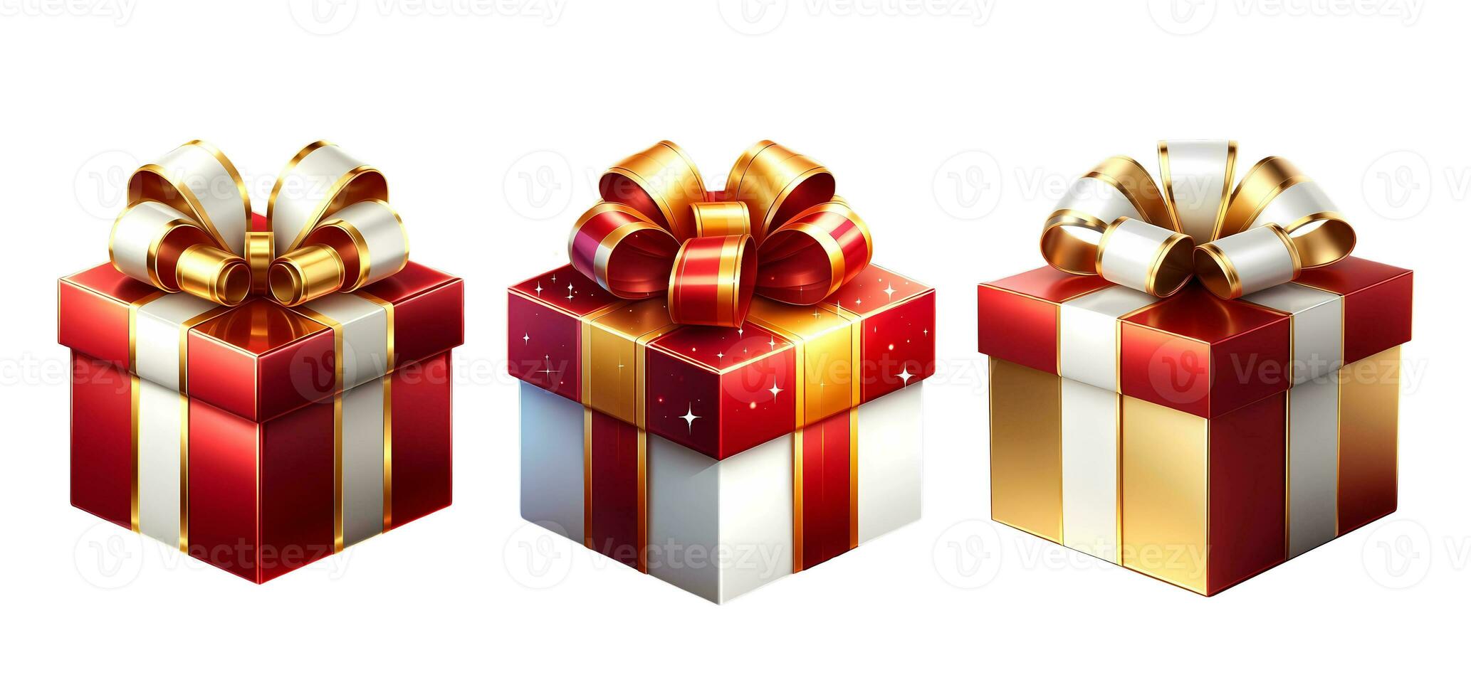 3 Gift box illustration red and gold color isolated on white background photo