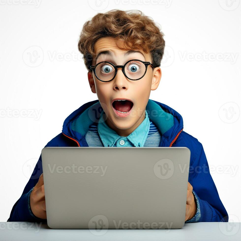 AI generated Photo of a cute boy very excited and surprised