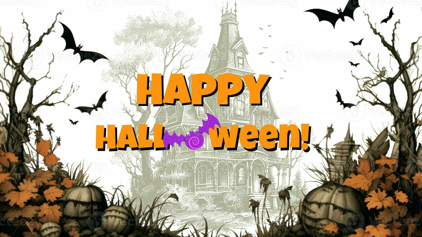 AI generated Halloween vector background design. Happy halloween trick or treat text with pumpkins element for spooky yard party celebration. Vector illustration. photo