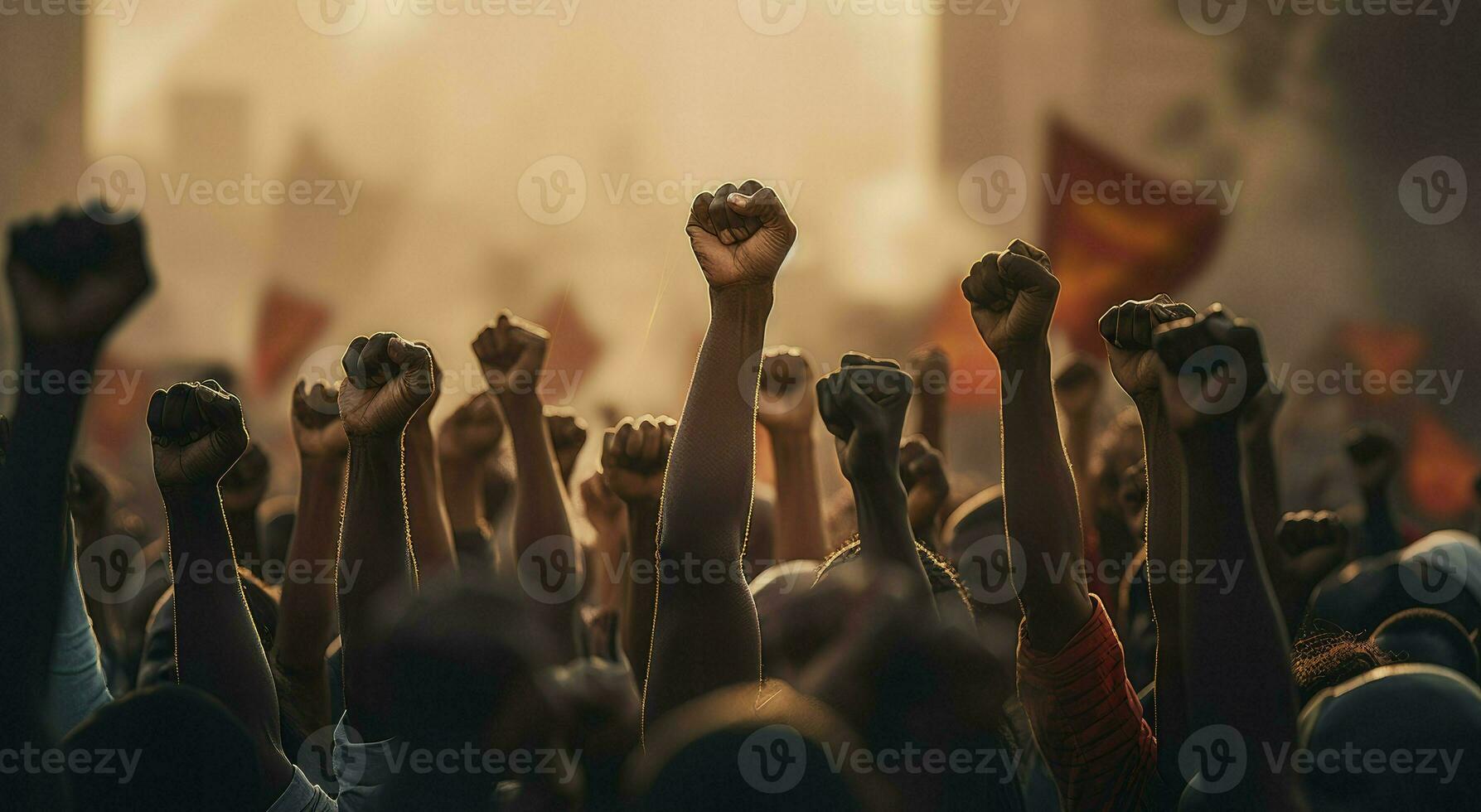 AI generated Political protest with protesters hands. Strike, revolution, conflict vector background. Illustration strike political protester and demonstration photo