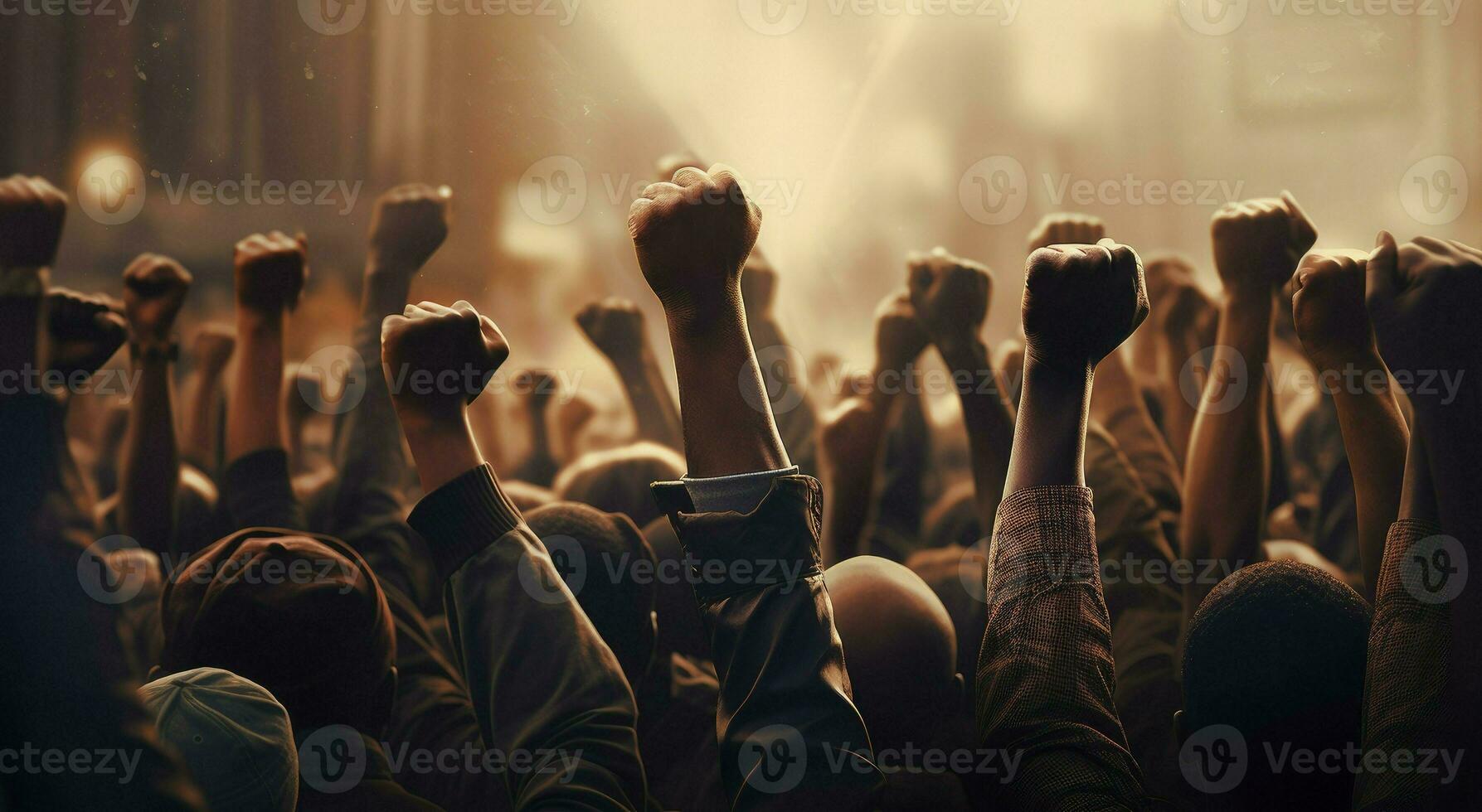 AI generated Political protest with protesters hands. Strike, revolution, conflict vector background. Illustration strike political protester and demonstration photo