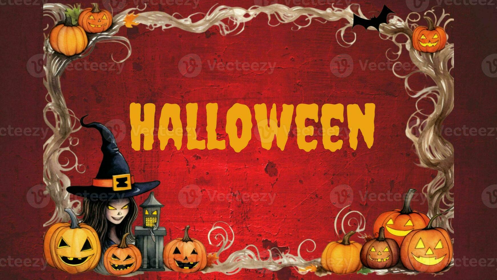 AI generated Halloween vector background design. Happy halloween trick or treat text with pumpkins element for spooky yard party celebration. Vector illustration. photo