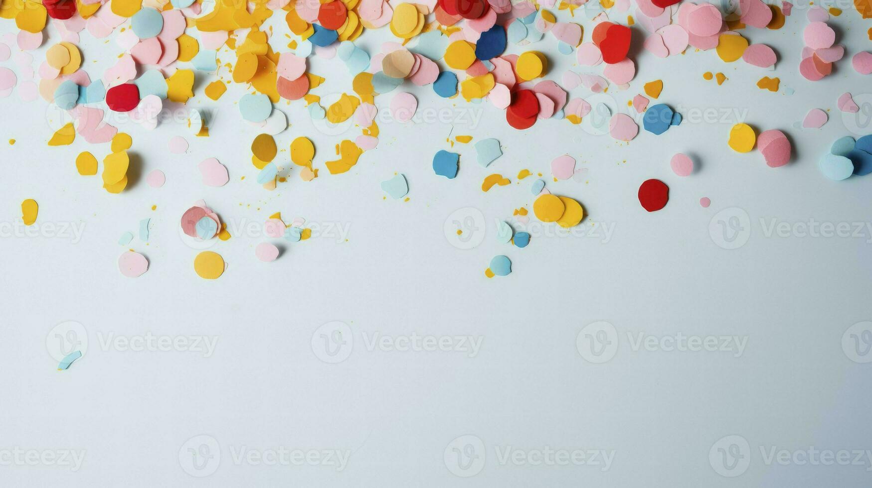 AI generated Colorful confetti on white background. Flat lay, top view photo