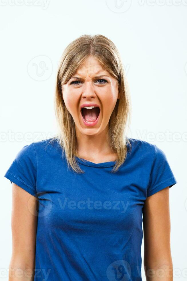 Angry woman screaming photo