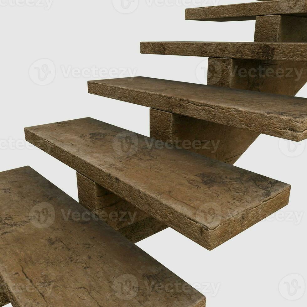 Close Up Of Wooden Stair In White Background photo