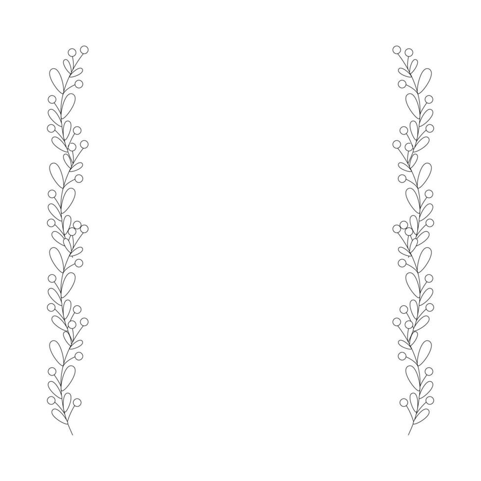 Christmas frame with tree branch and yellow berries, leaves. vector