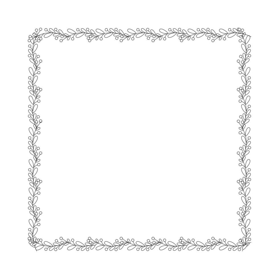 Christmas frame with tree branch and yellow berries, leaves. vector