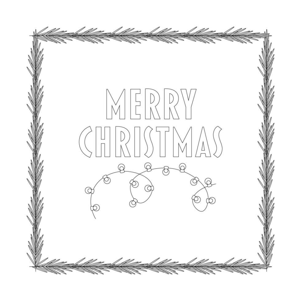 Christmas lettering, text and garland, frame with tree branch. vector