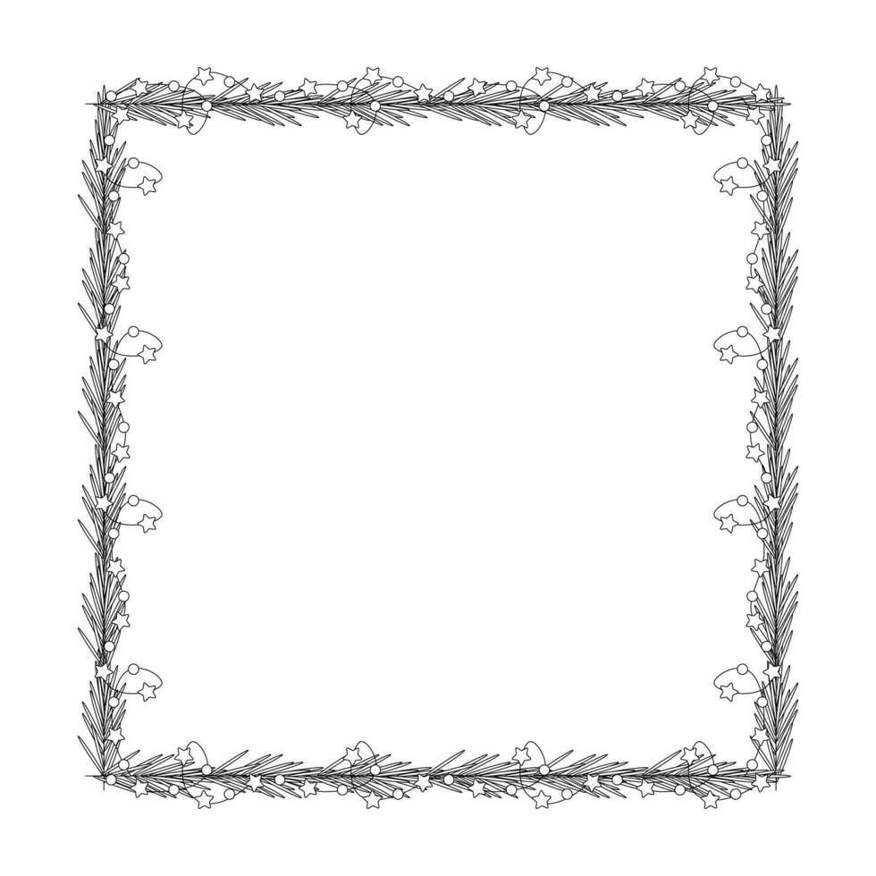 Christmas frame, garland with light bulbs, tree branch. vector