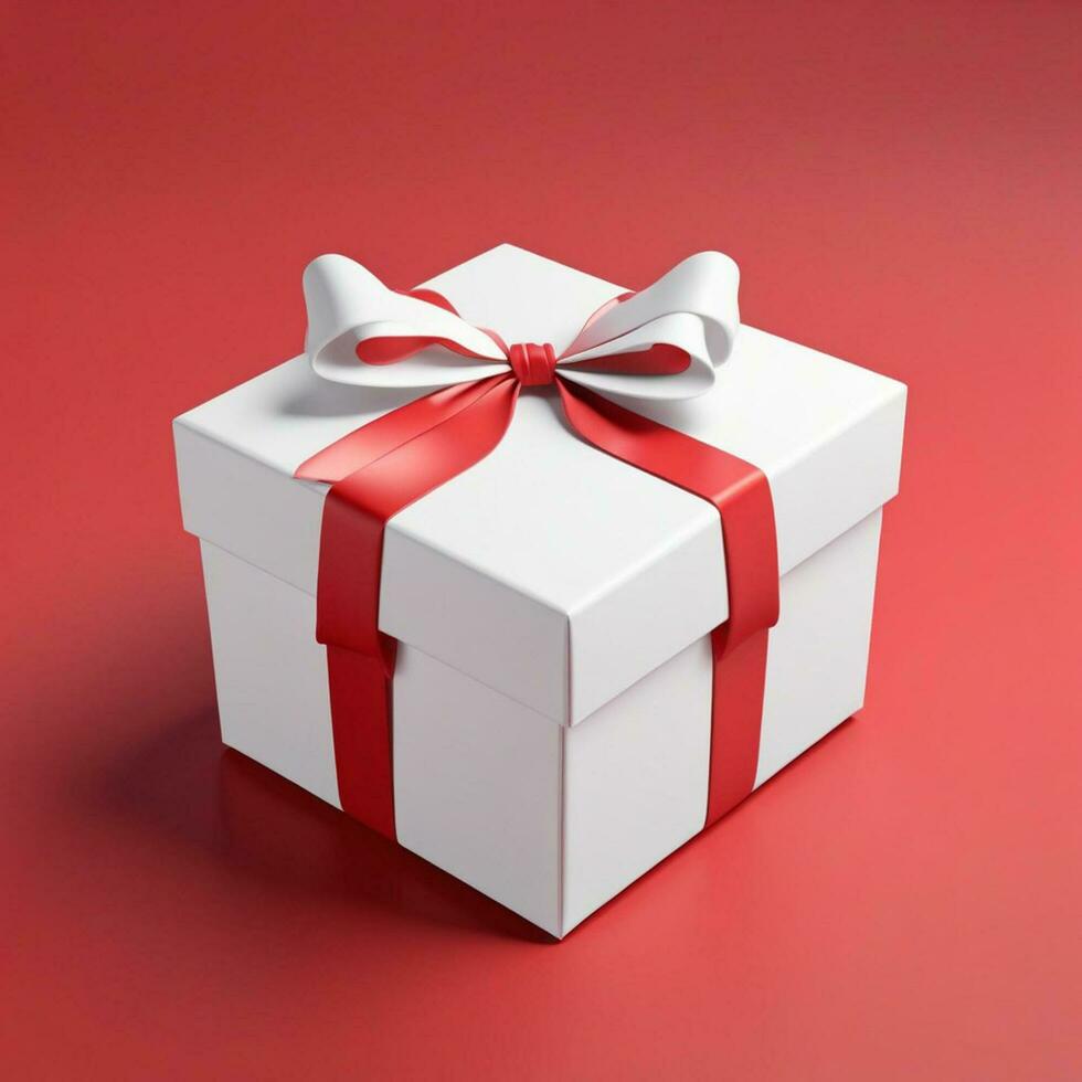 AI generated 3d render of a gift box with bow on isolated red background photo