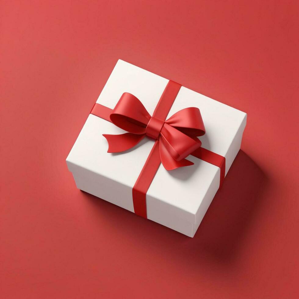 AI generated 3d render of a gift box with bow on isolated red background photo
