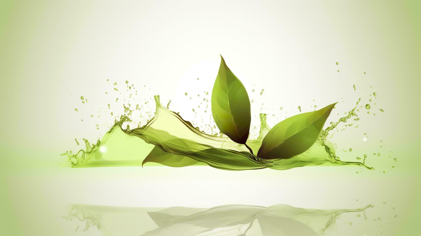 AI generated Green herbal tea wave splash with leaves flow. AI Generated photo