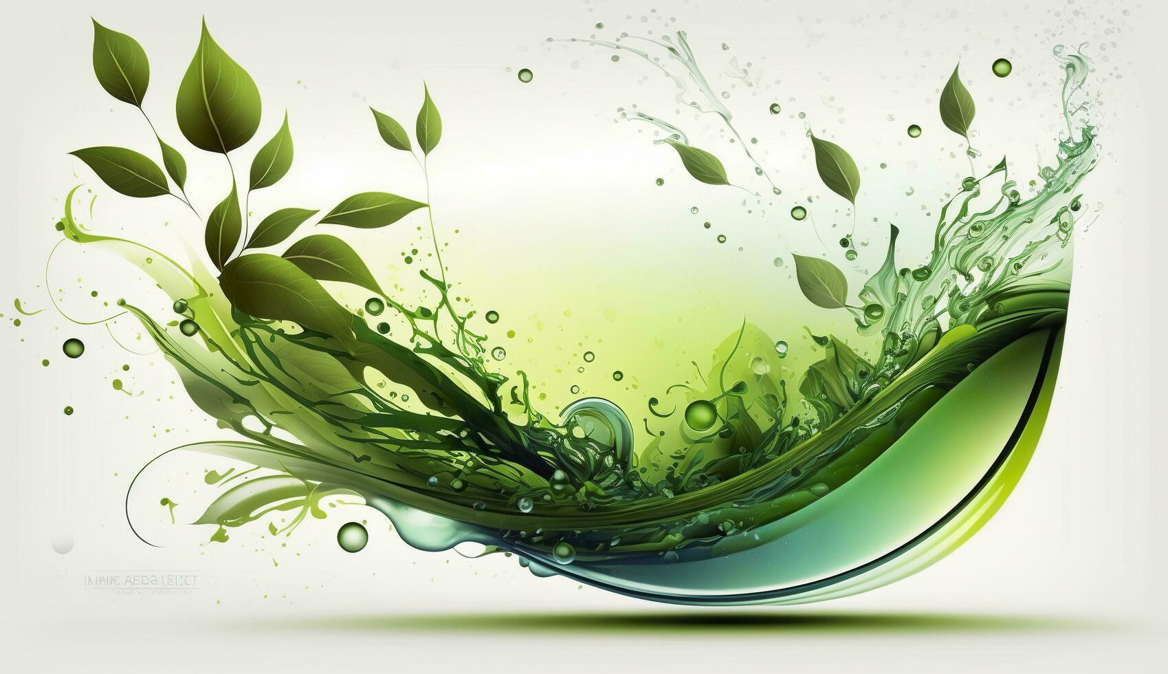AI generated Green herbal tea wave splash with leaves flow. AI Generated photo