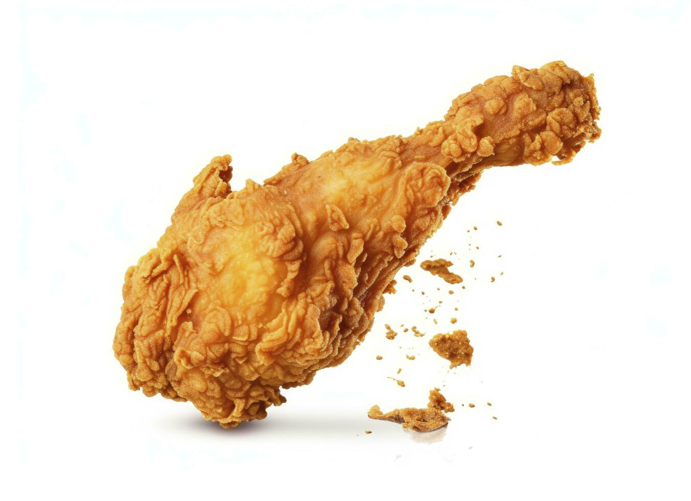 AI generated Fried chicken leg falling in the air isolated on a white background. AI Generated. photo