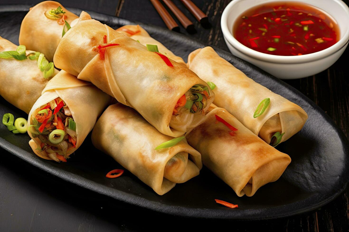 AI generated Egg rolls or spring rolls fried. AI Generated photo