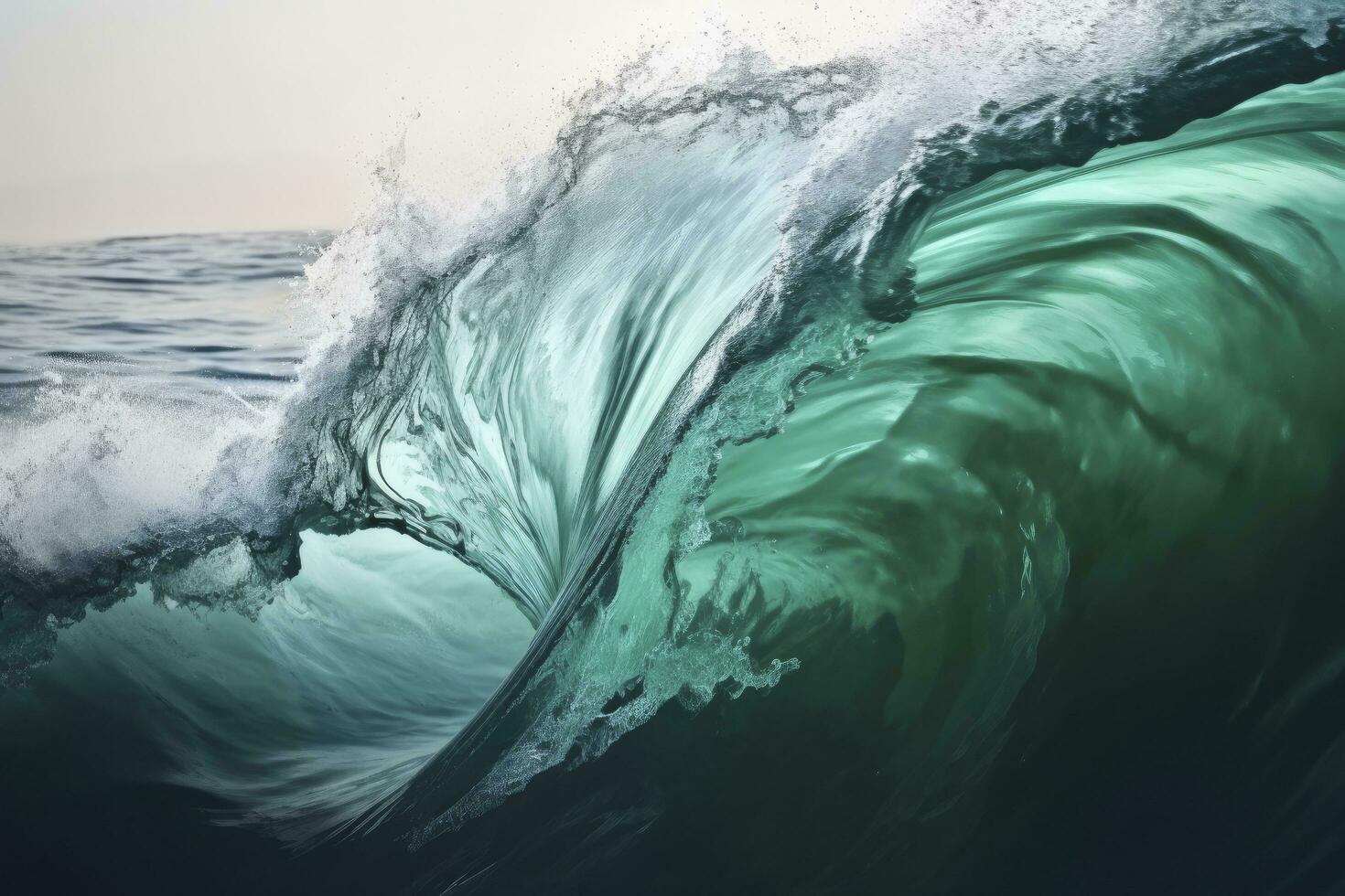 AI generated Extreme close up of thrashing emerald ocean waves. AI Generated photo